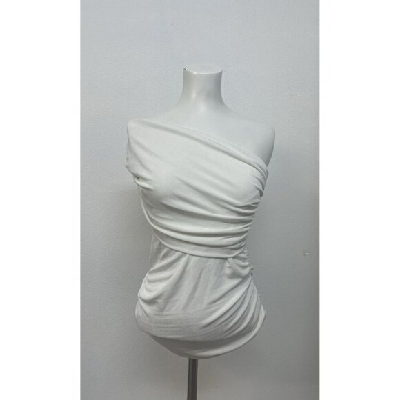 Buckle Tops - Red By BKE White One Shoulder Asymmetric Gathered Top Womens Size M